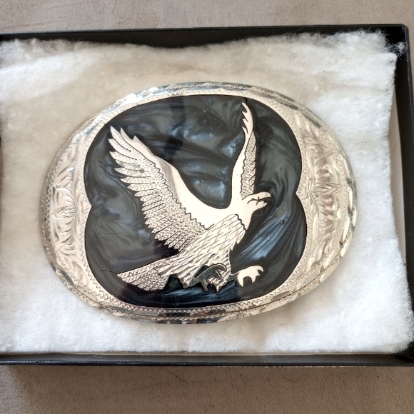 Flying Eagle Belt Buckle Silver/Blue/Black - Picture 1 of 5